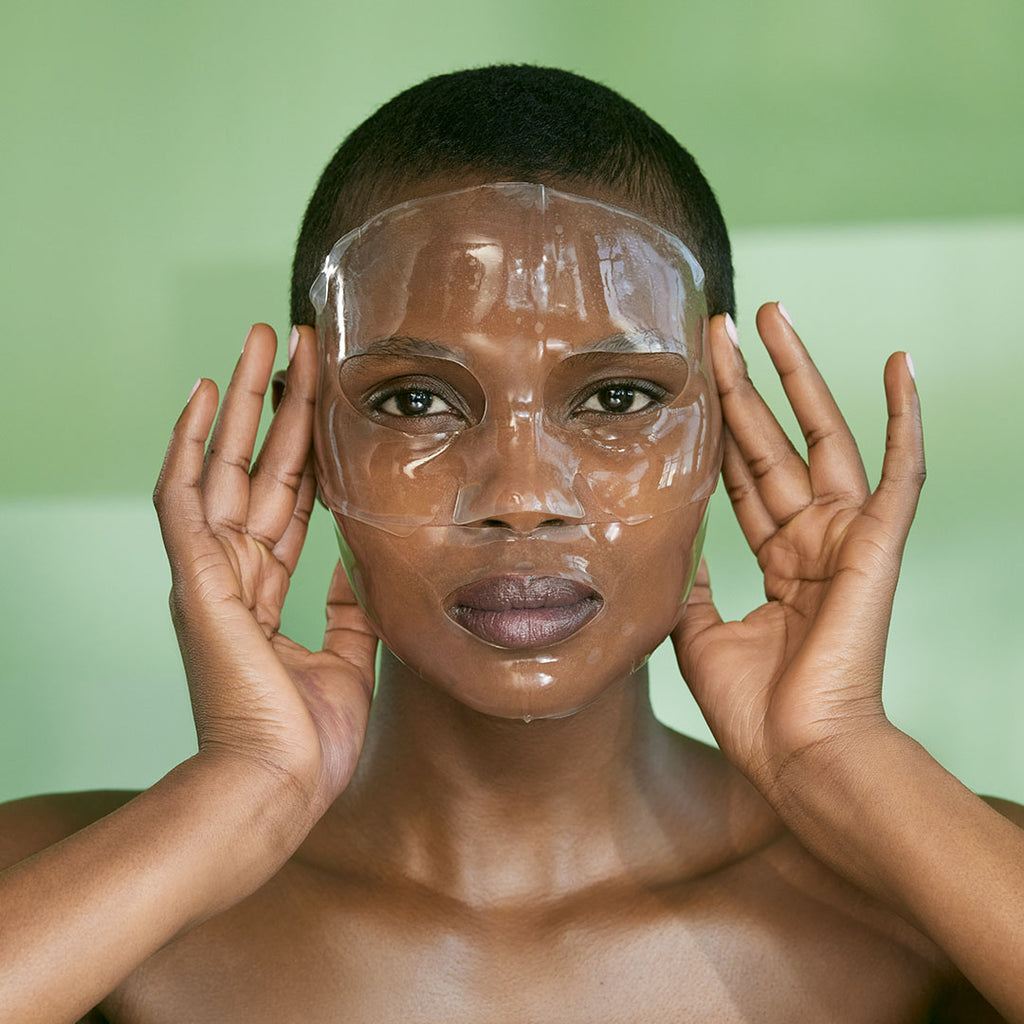 woman applying bioeffect Imprinting Hydrogel Mask to face