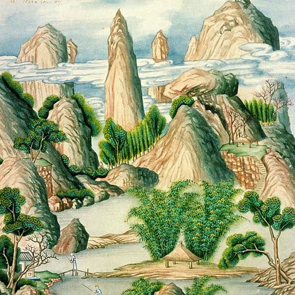 drawing of mountains and trees