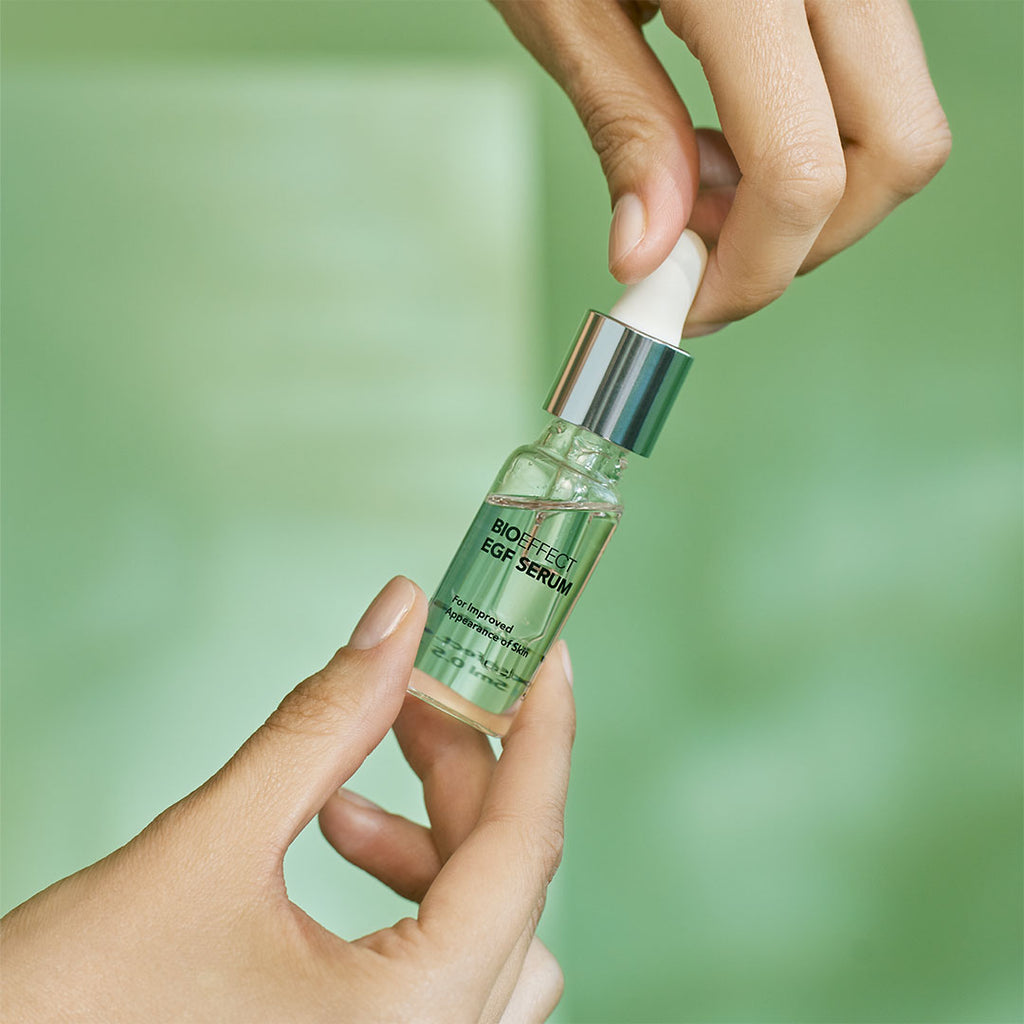 hands holding bioeffect EGF Serum